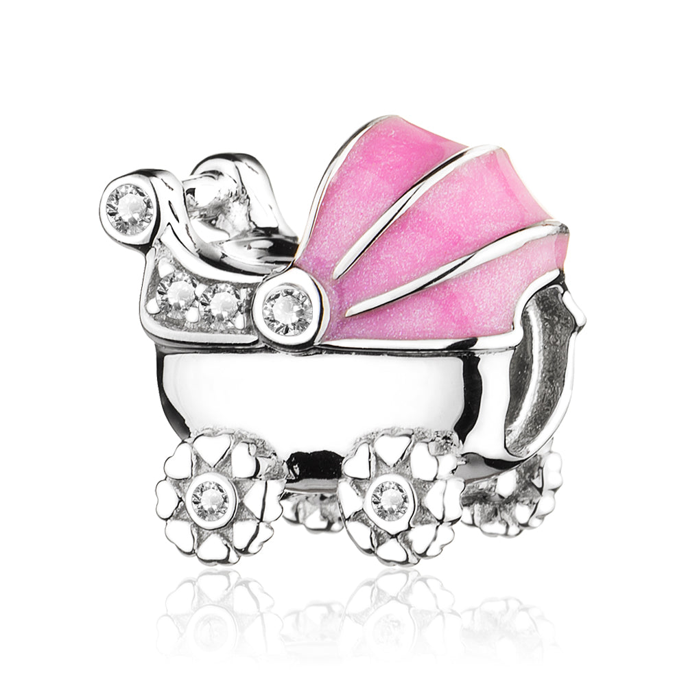 Pink Enamel Baby's Pram Charm