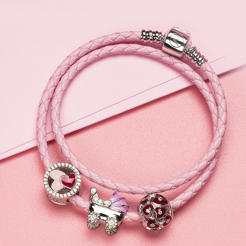 Pink Enamel Baby's Pram Charm