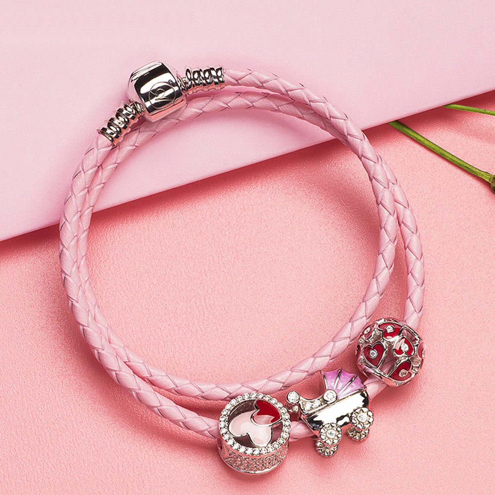 Pink Enamel Baby's Pram Charm