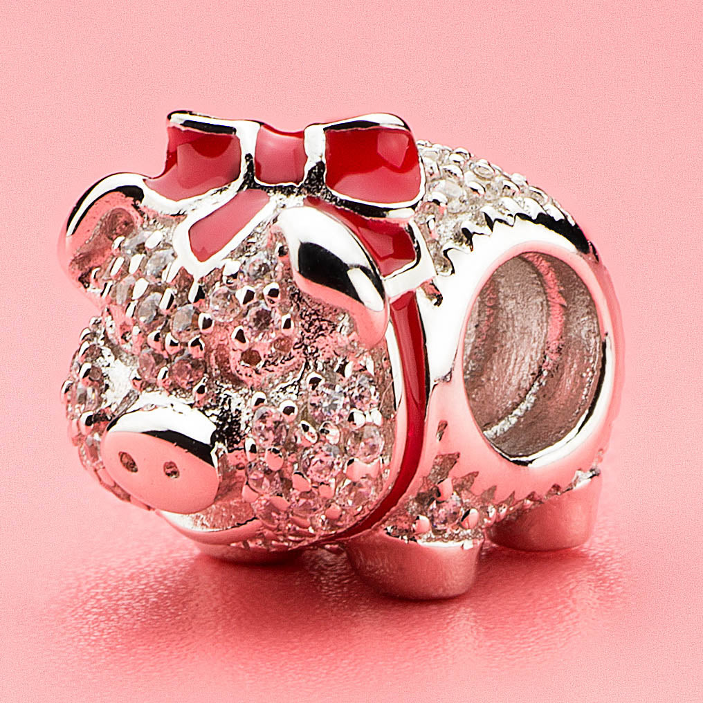 Bow Piggy Bank with Clear CZ Bead