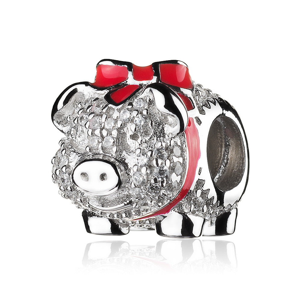 Bow Piggy Bank with Clear CZ Bead