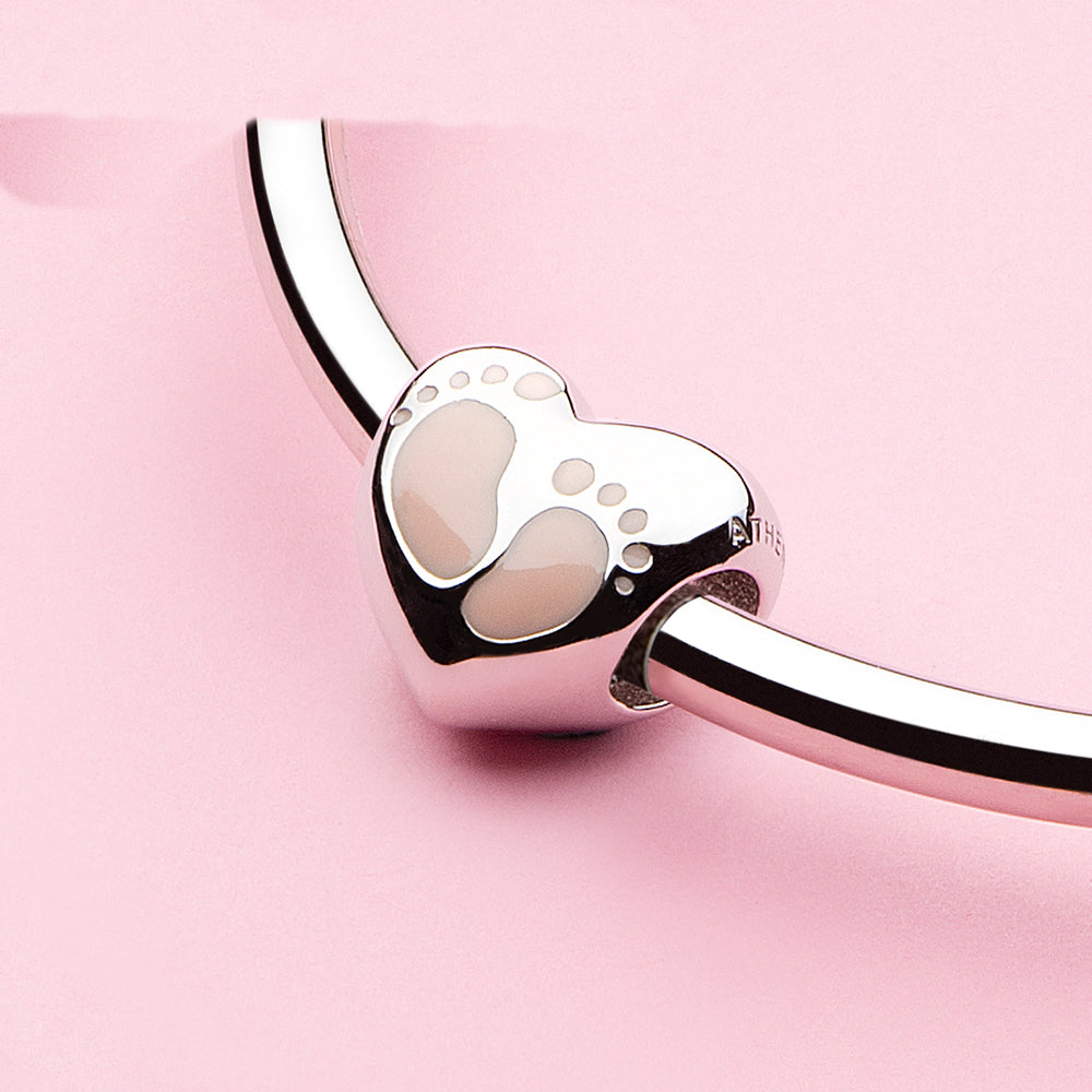 Baby Footprint Heart Charm