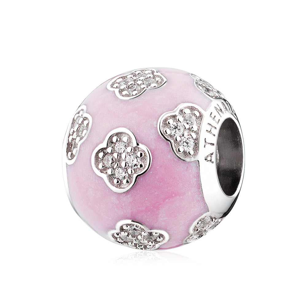Pink Enamel Shine Zircon Lucky Clover Charm