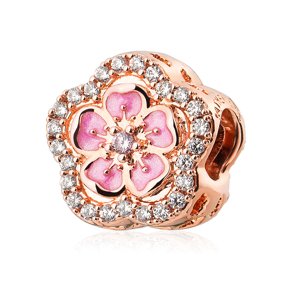 Pink Cherry Blossom Flower Rose Gold Charms Beads