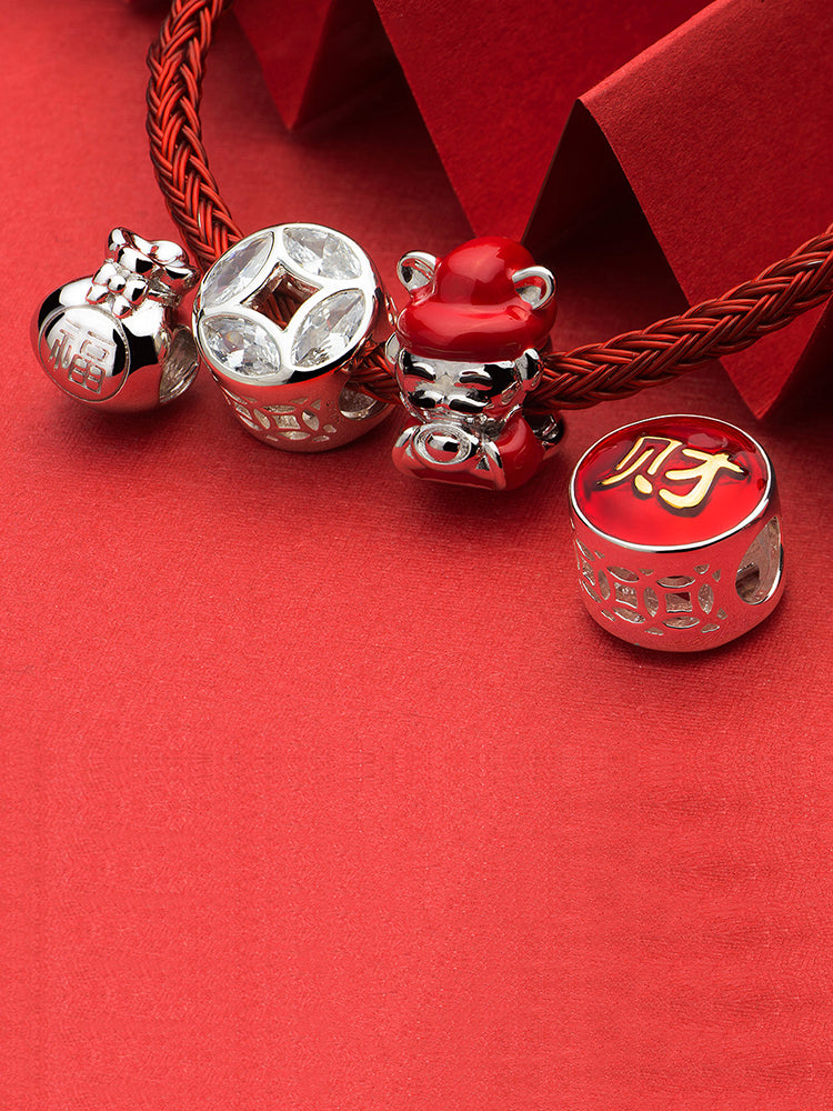 Wealth Charm Bead 925 Sterling Silver with 18K Gold Enamel