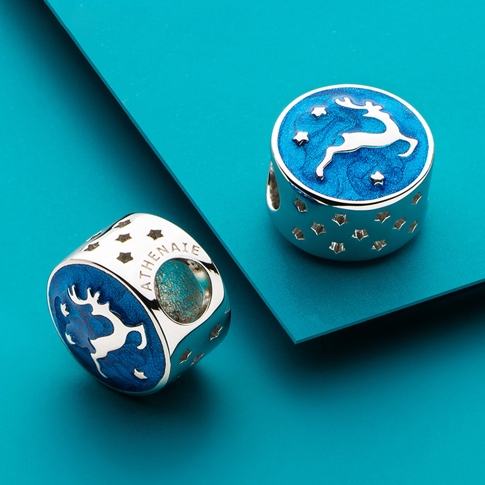Blue Enamel Jumping Reindeer Charm
