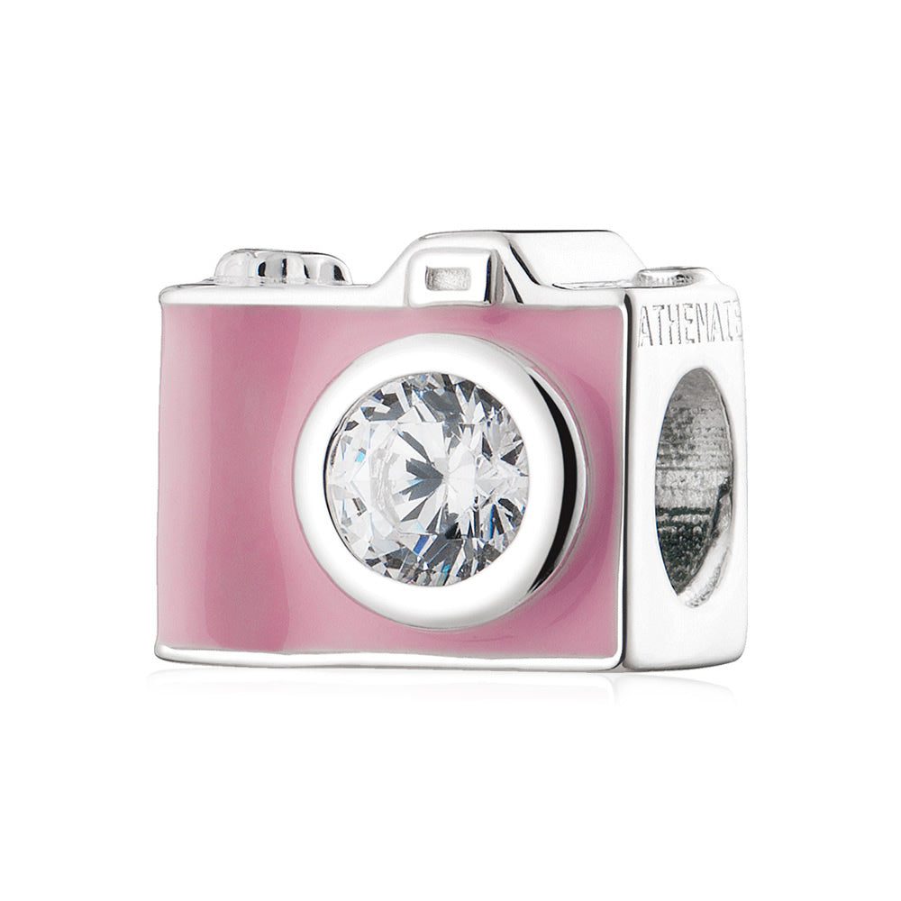 Pink Enamel Vintage Travel Camera Charm