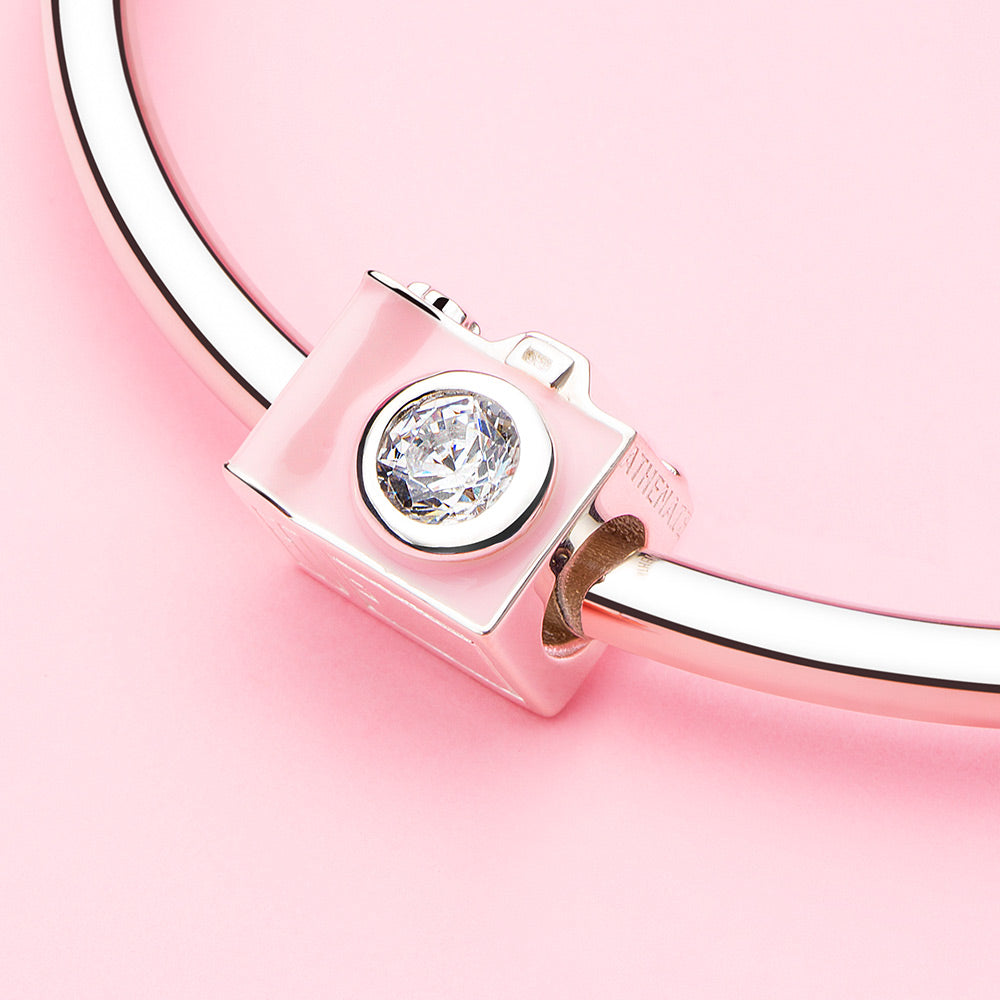 Pink Enamel Vintage Travel Camera Charm