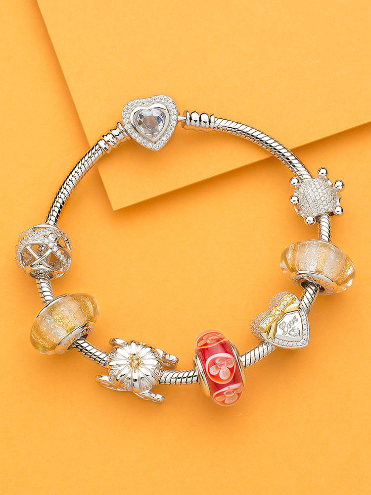 Golden Bloom Murano Glass Charm Bead