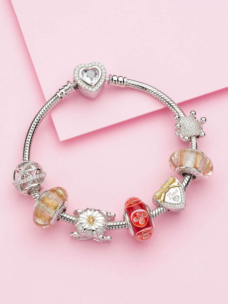 Golden Bloom Murano Glass Charm Bead