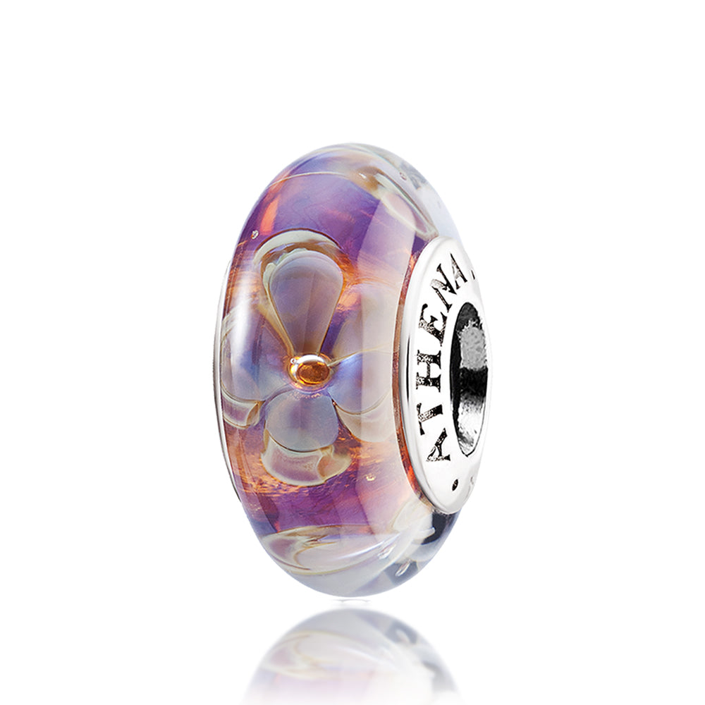 Purple Petals Murano Glass Charms Beads