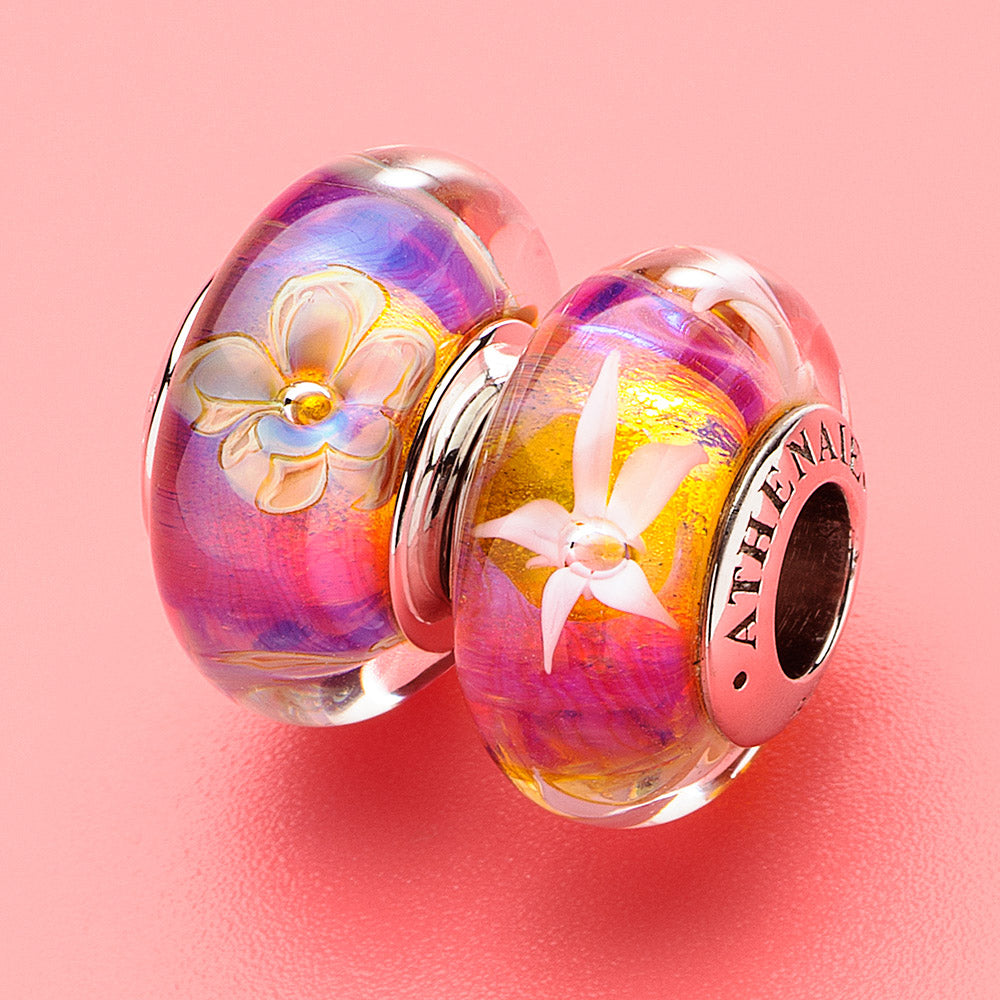 Purple Petals Murano Glass Charms Beads