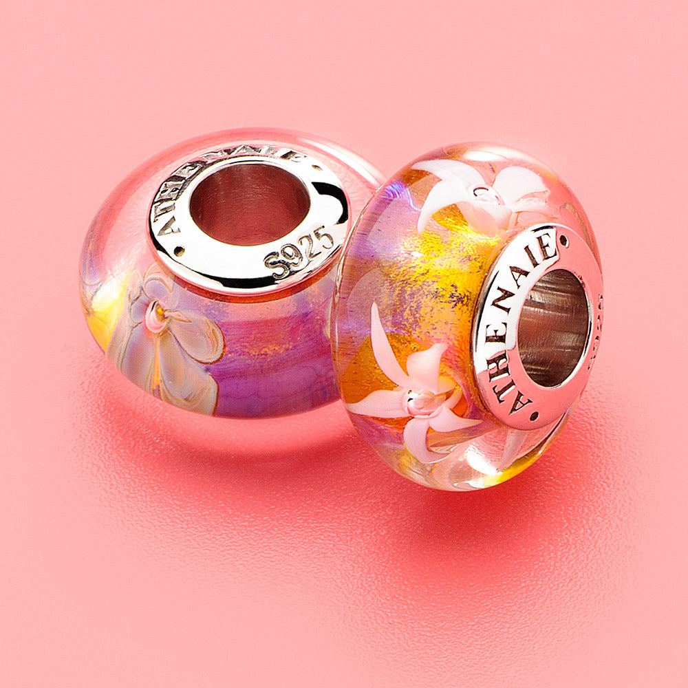 Purple Petals Murano Glass Charms Beads