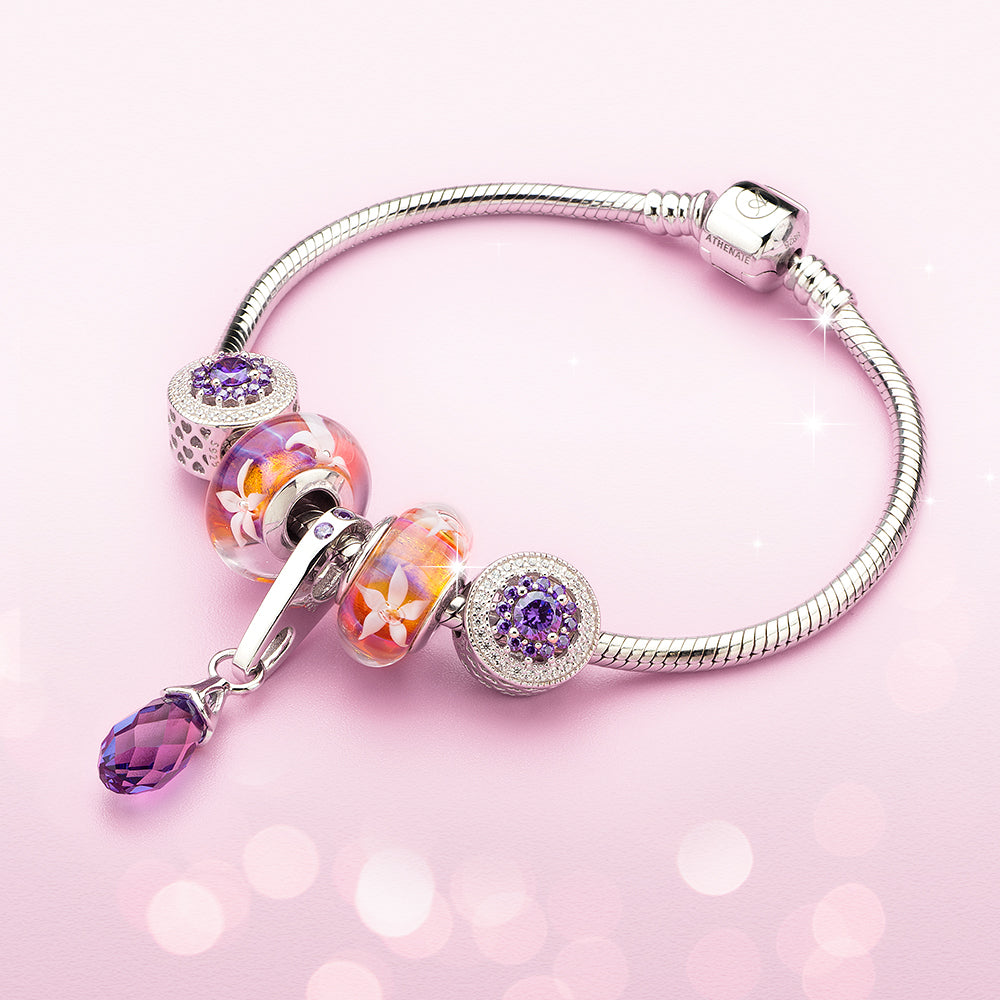Purple Jasmine Flower Murano Glass