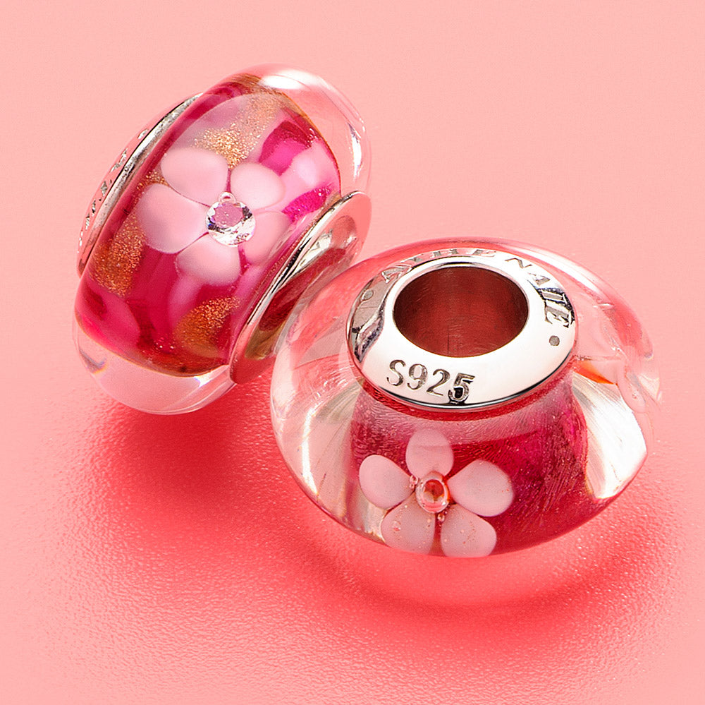 Styled Scene – Blooming Kiss Pink Murano Charm with bracelet