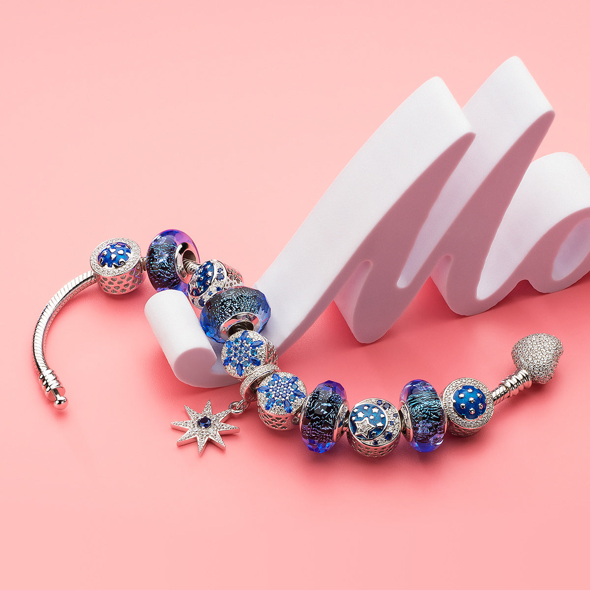 Dark Blue Star Clear CZ Bead