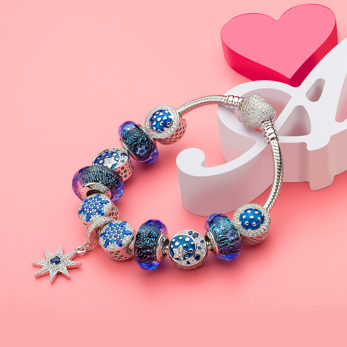 Dark Blue Star Clear CZ Bead