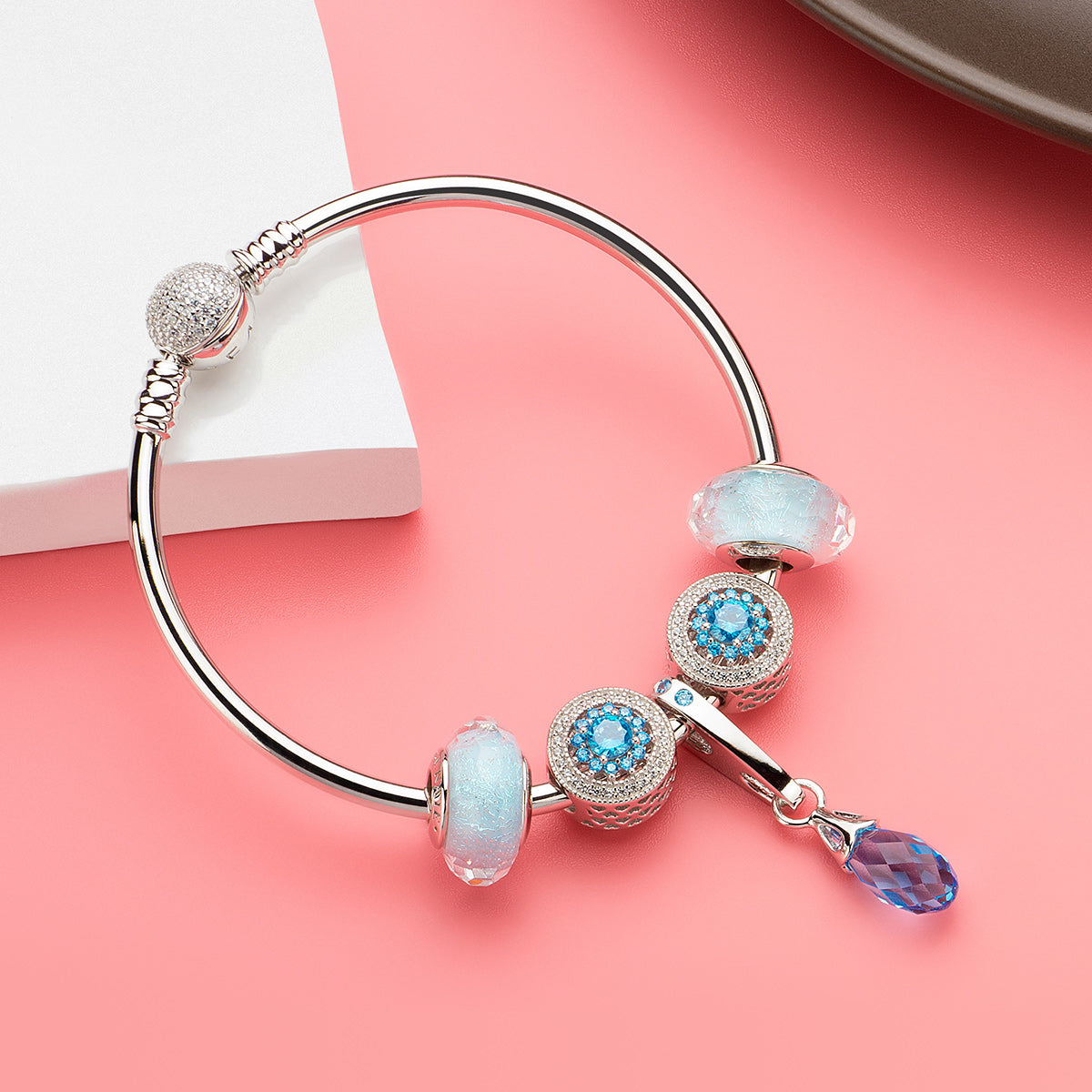 Light Blue Shimmer Faceted Charm