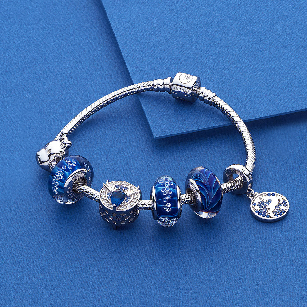 Christmas Blue Clear CZ Murano Glass