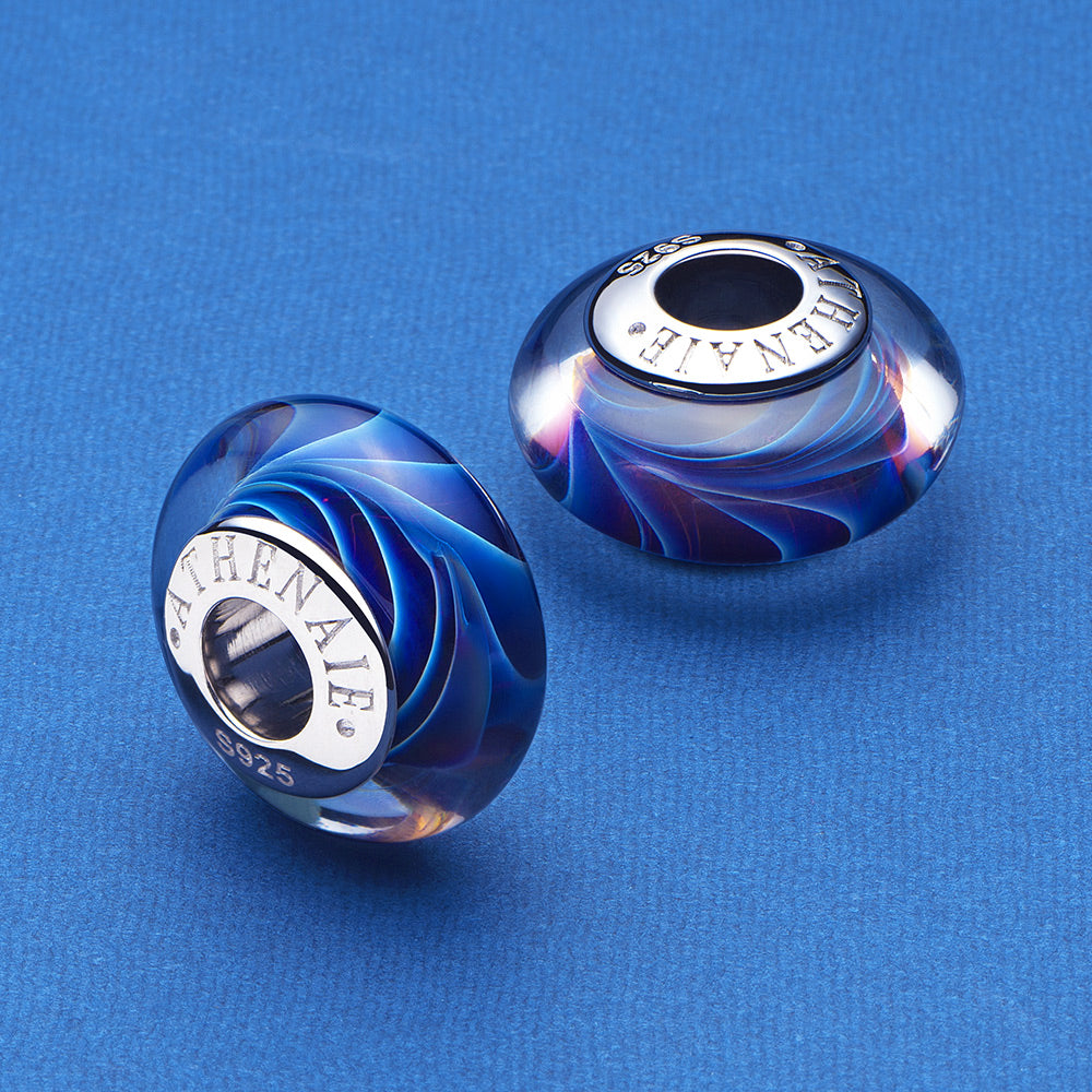 Blue Ocean Wave Murano Glass Charms Beads