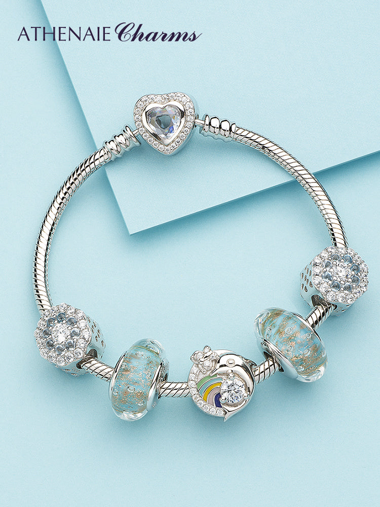 Golden Tide Murano Glass Charm Bead 925 Silver Core