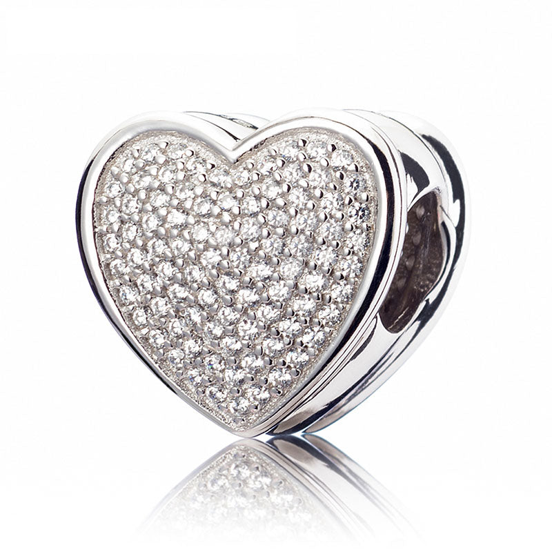 Pave White CZ Heart-shaped Charm