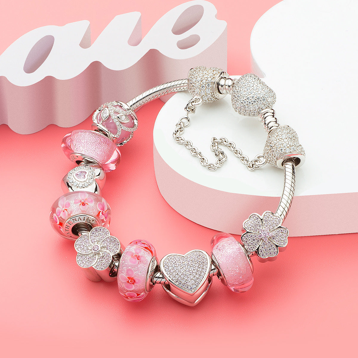 Pave White CZ Heart-shaped Charm