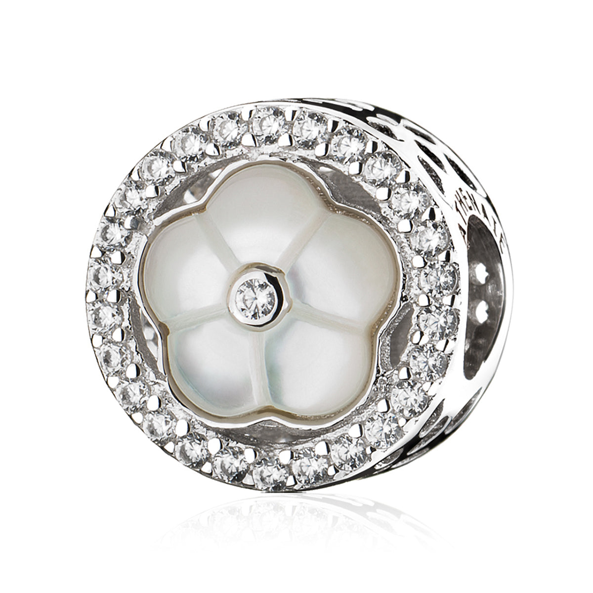 Clear CZ Wildflower Round Charm