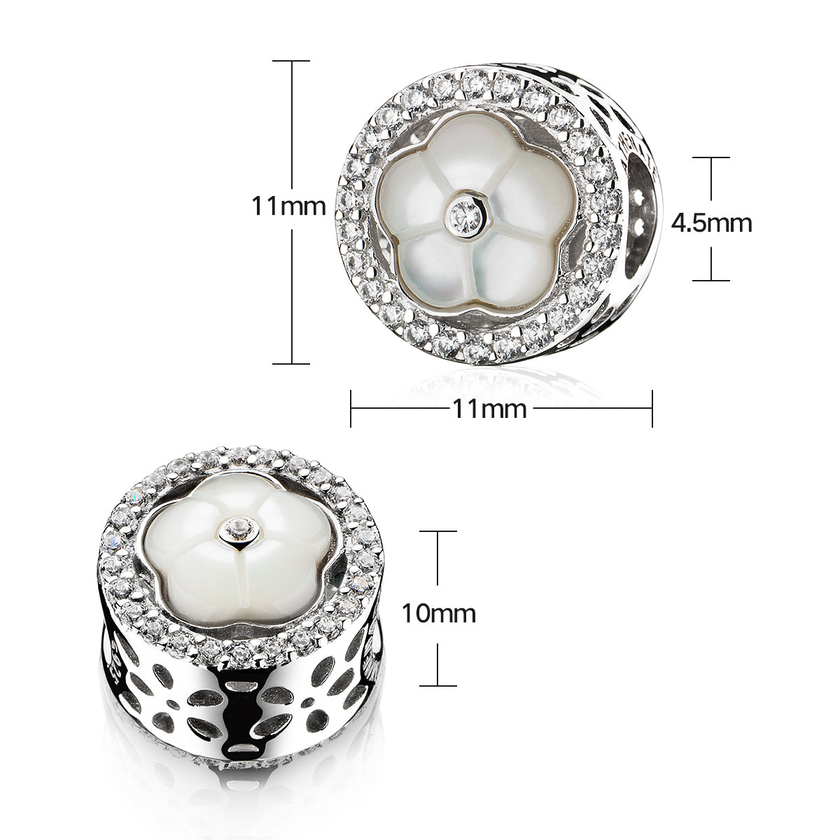 Clear CZ Wildflower Round Charm
