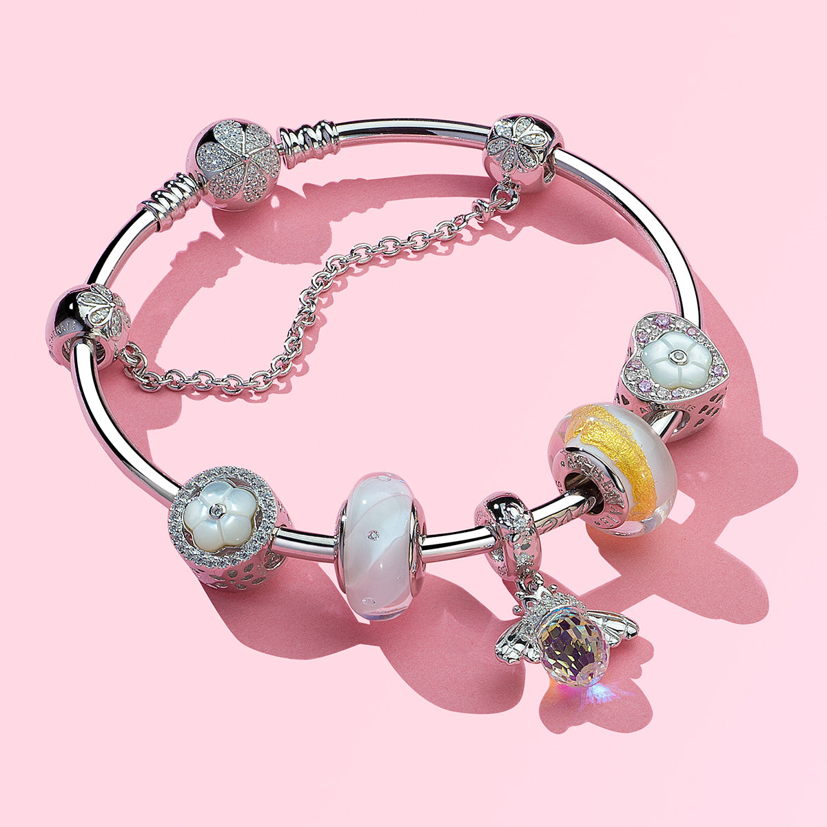 Clear CZ Wildflower Round Charm