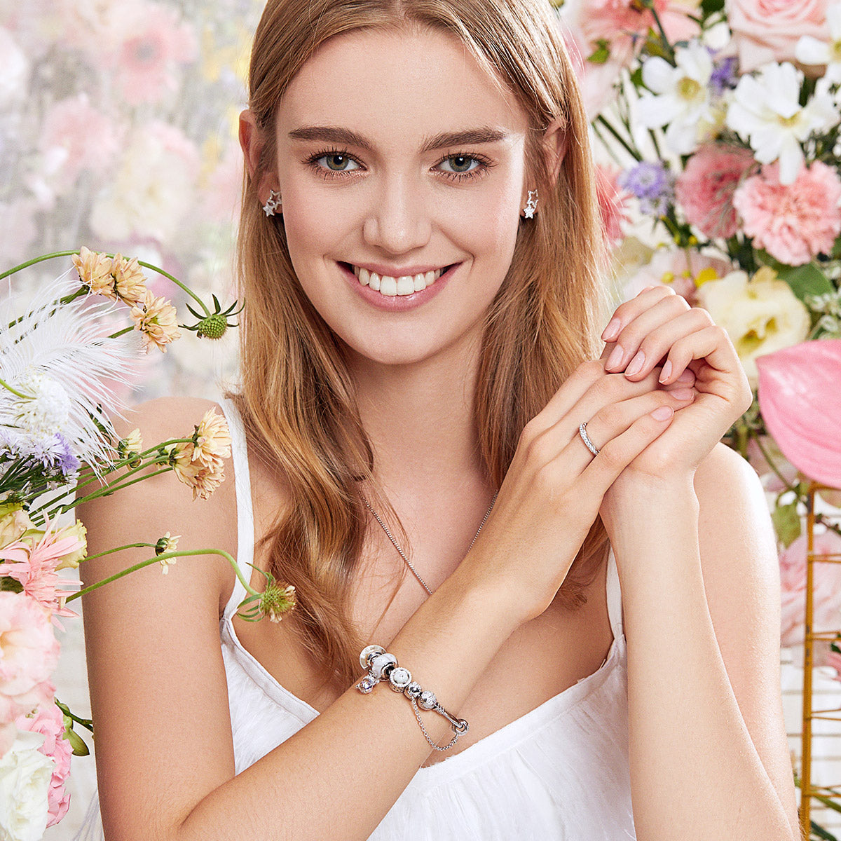 Clear CZ Wildflower Round Charm
