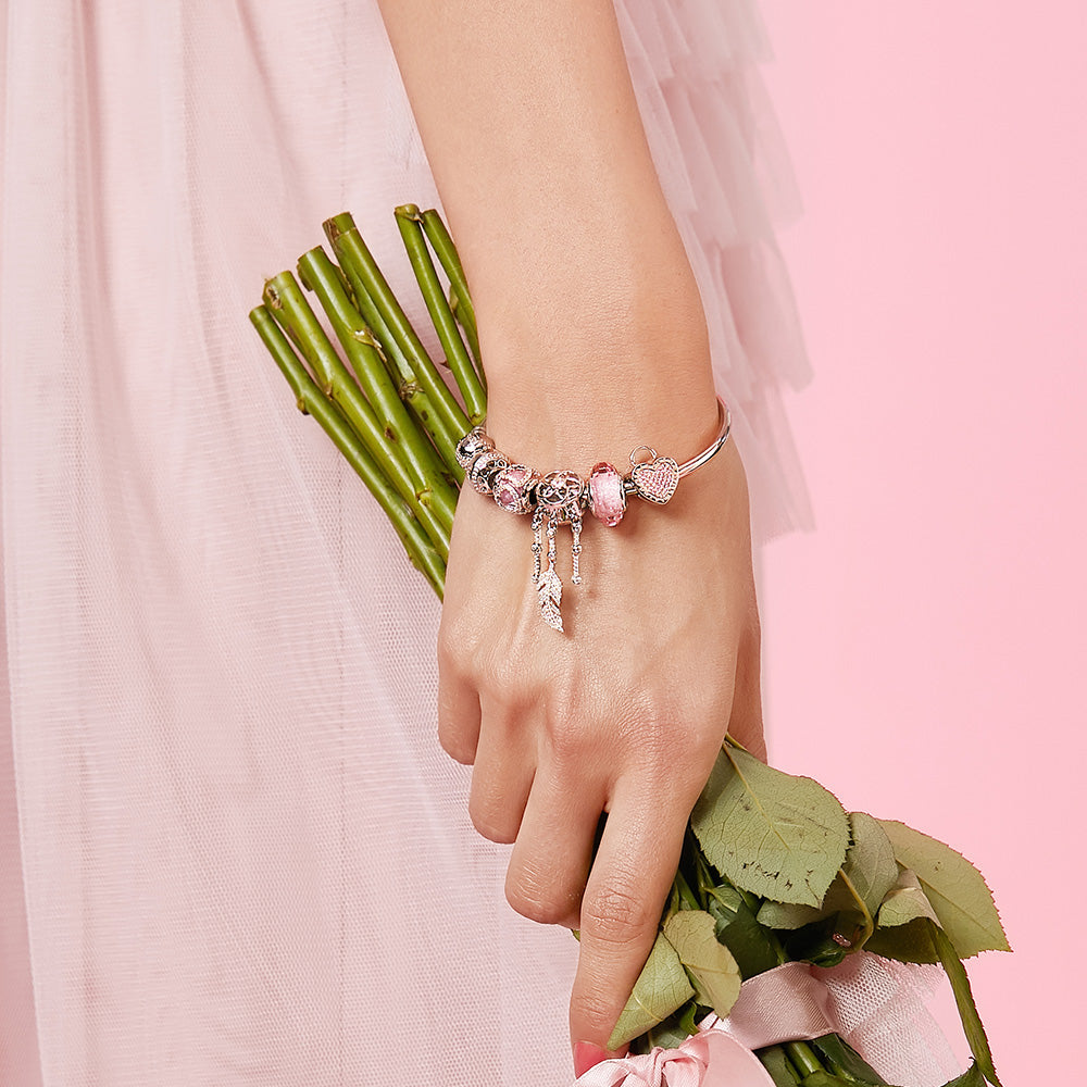 Pink CZ Encased in Love Charm Beads