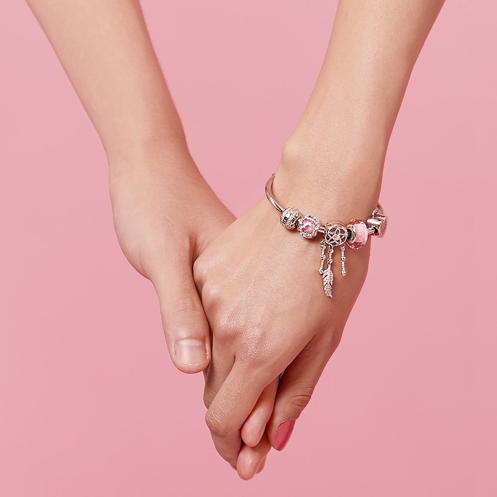 Pink CZ Encased in Love Charm Beads