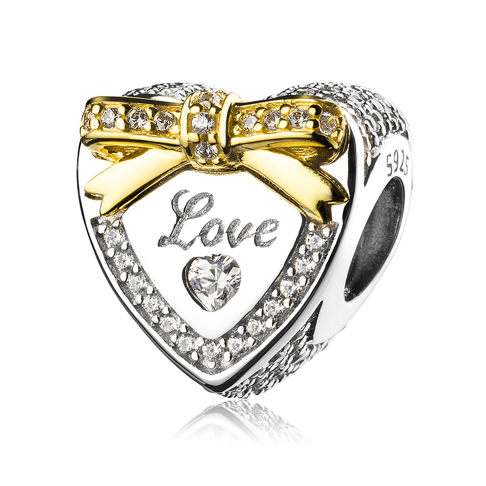 18kt Gold Bow Sparkling Love Heart