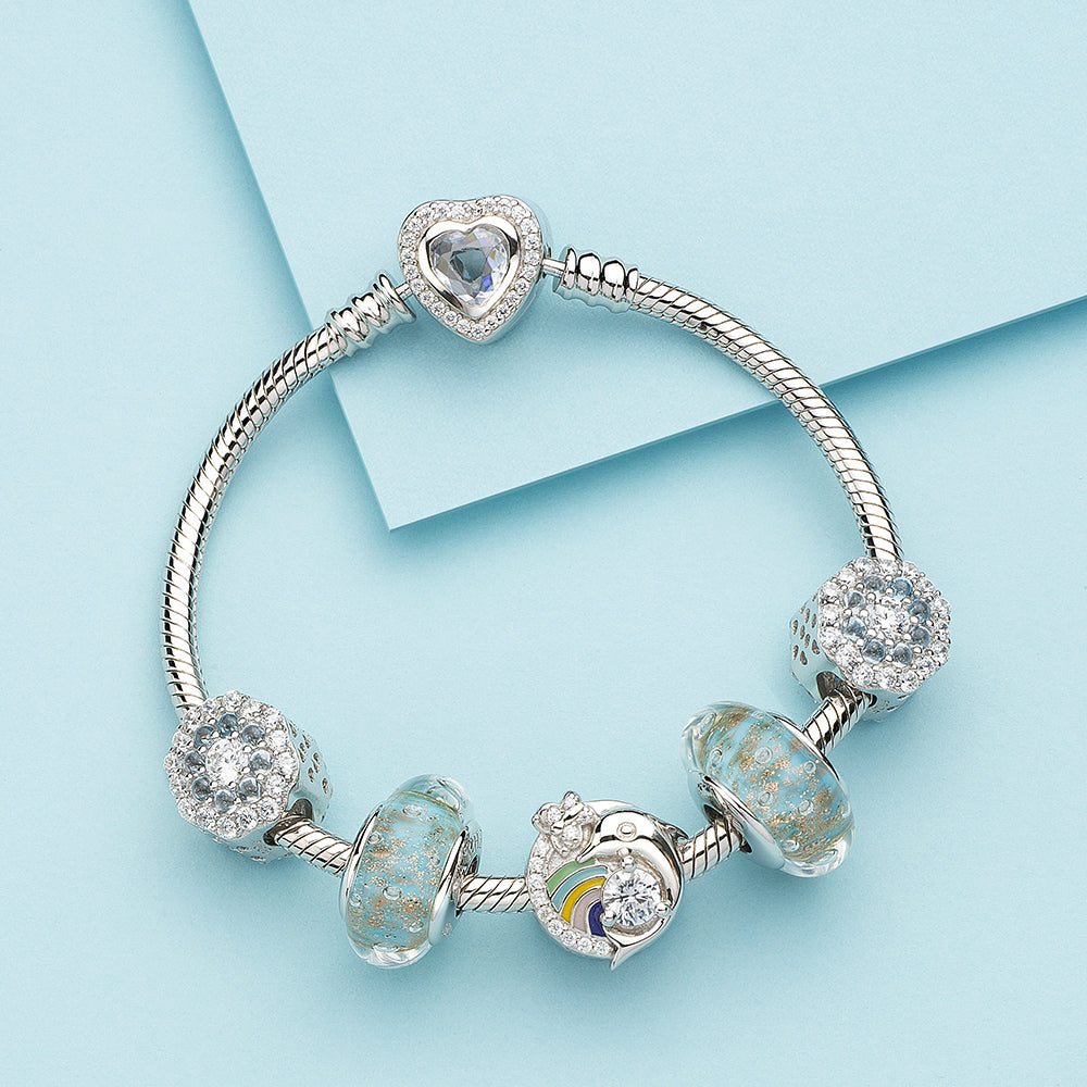 Multi-Colored CZ Blue Sparkling Flower Charms