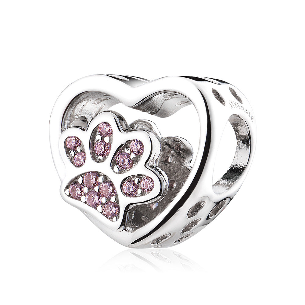 Lovely Pet Paw Prints Heart Charm