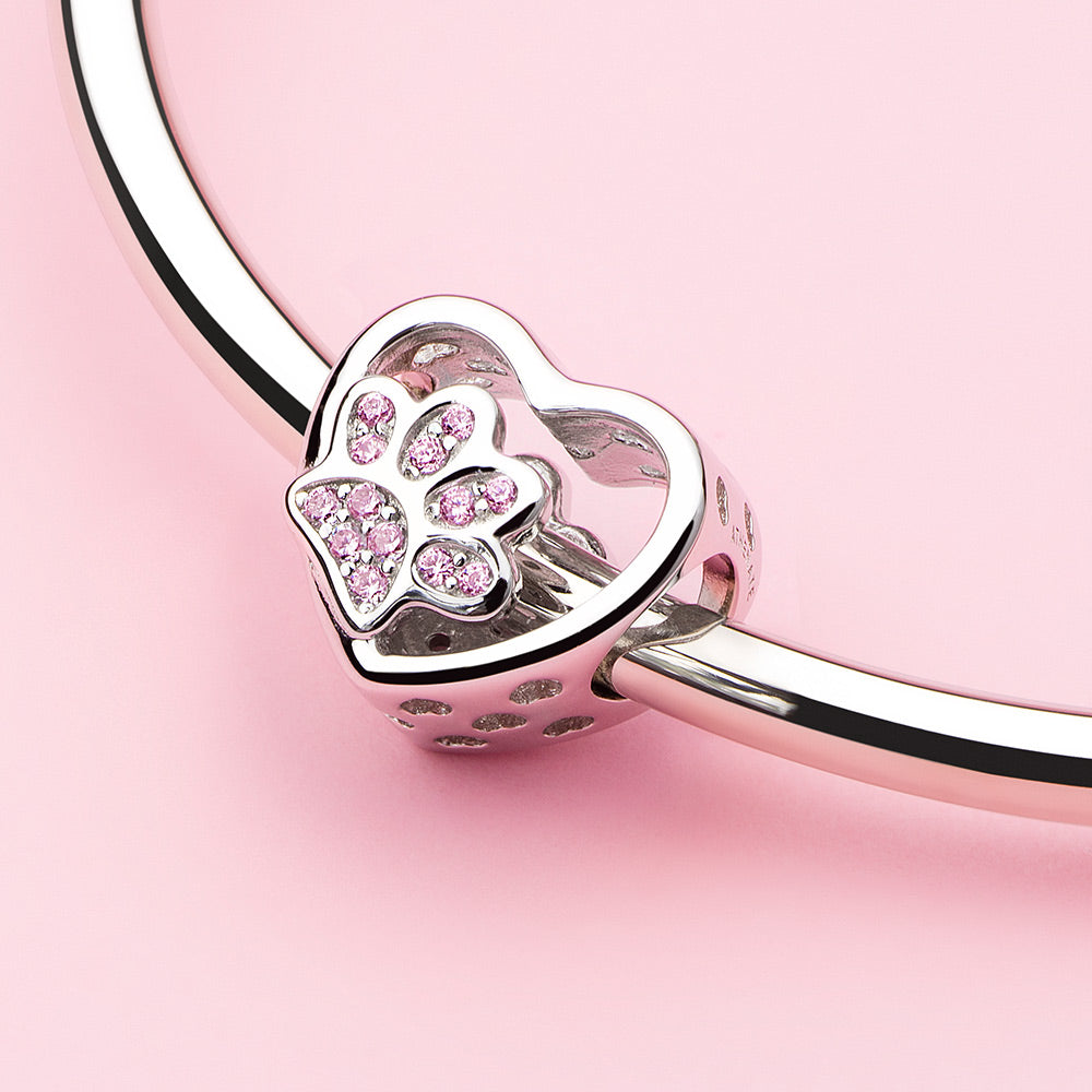 Lovely Pet Paw Prints Heart Charm