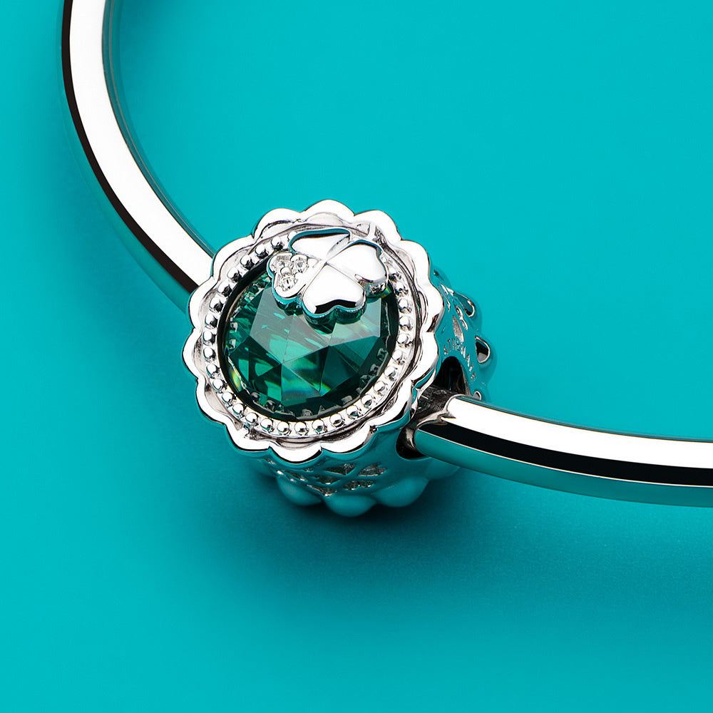 Deep Green Zircon Lucky Four Leaf Clover Charm