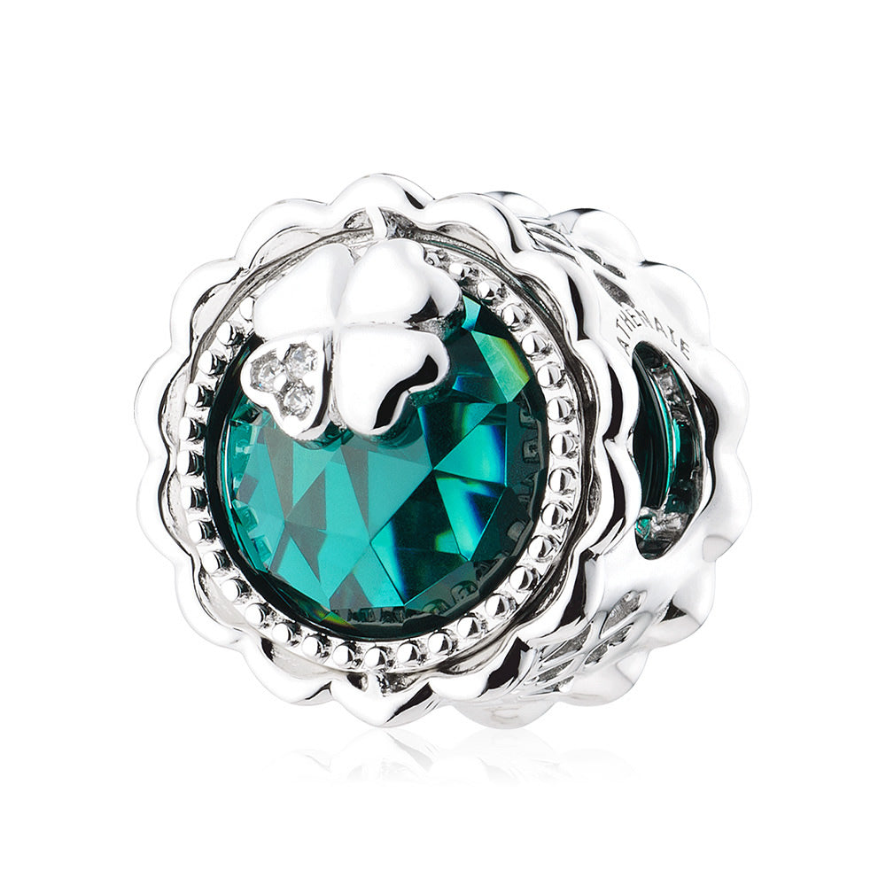 Deep Green Zircon Lucky Four Leaf Clover Charm