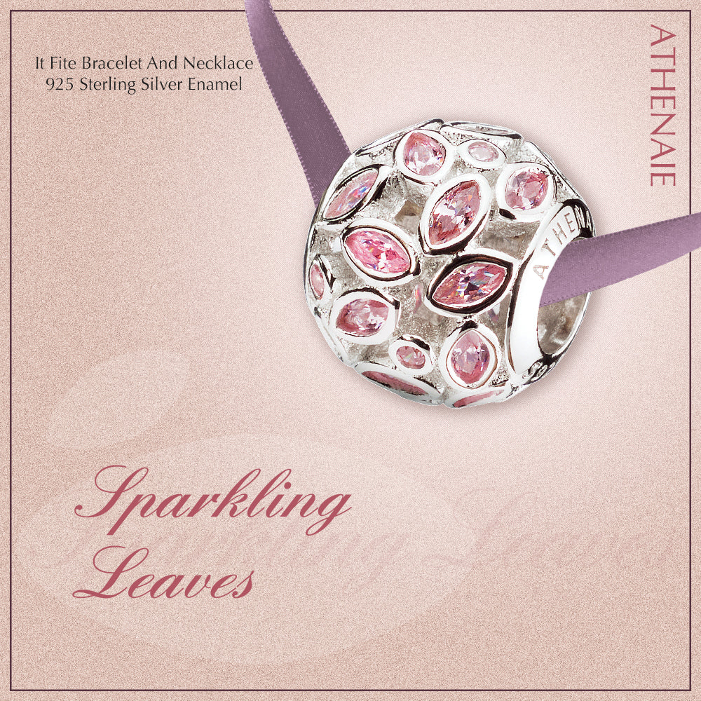 Pink CZ Sparkling Leaves Charm