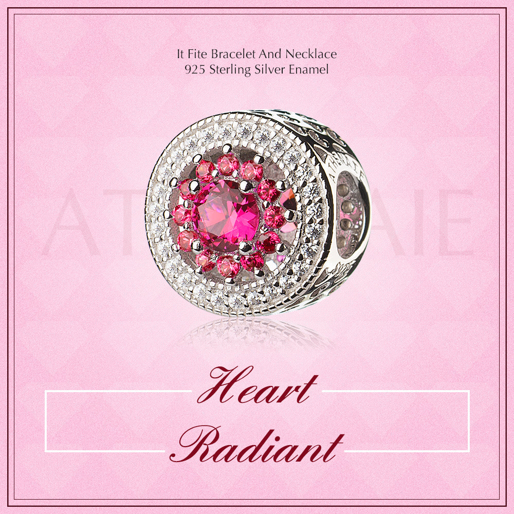 Rose Red Heart Radiant Openwork Charm