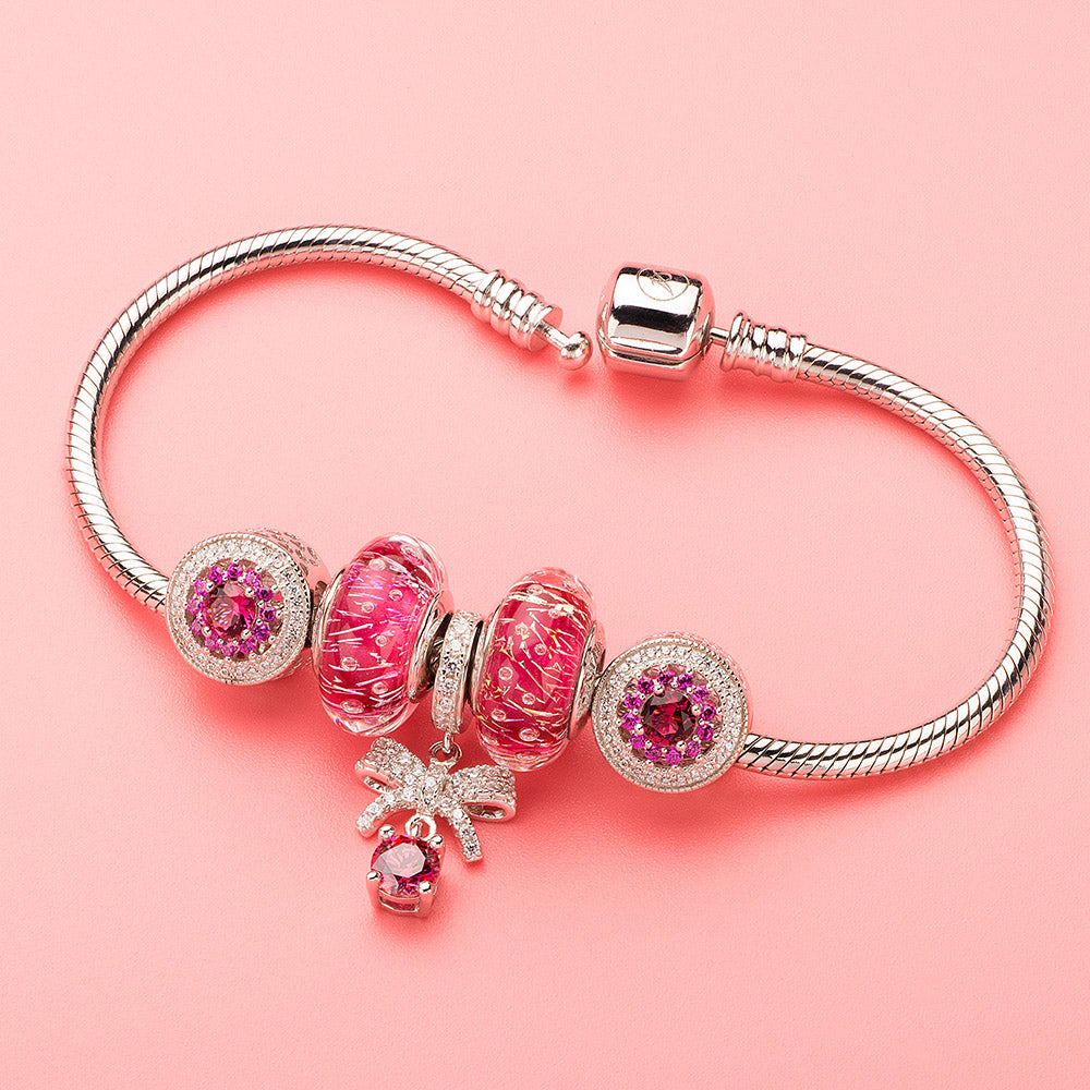 Rose Red Heart Radiant Openwork Charm