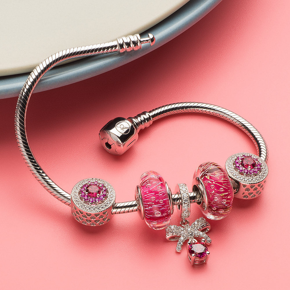 Rose Red Heart Radiant Openwork Charm