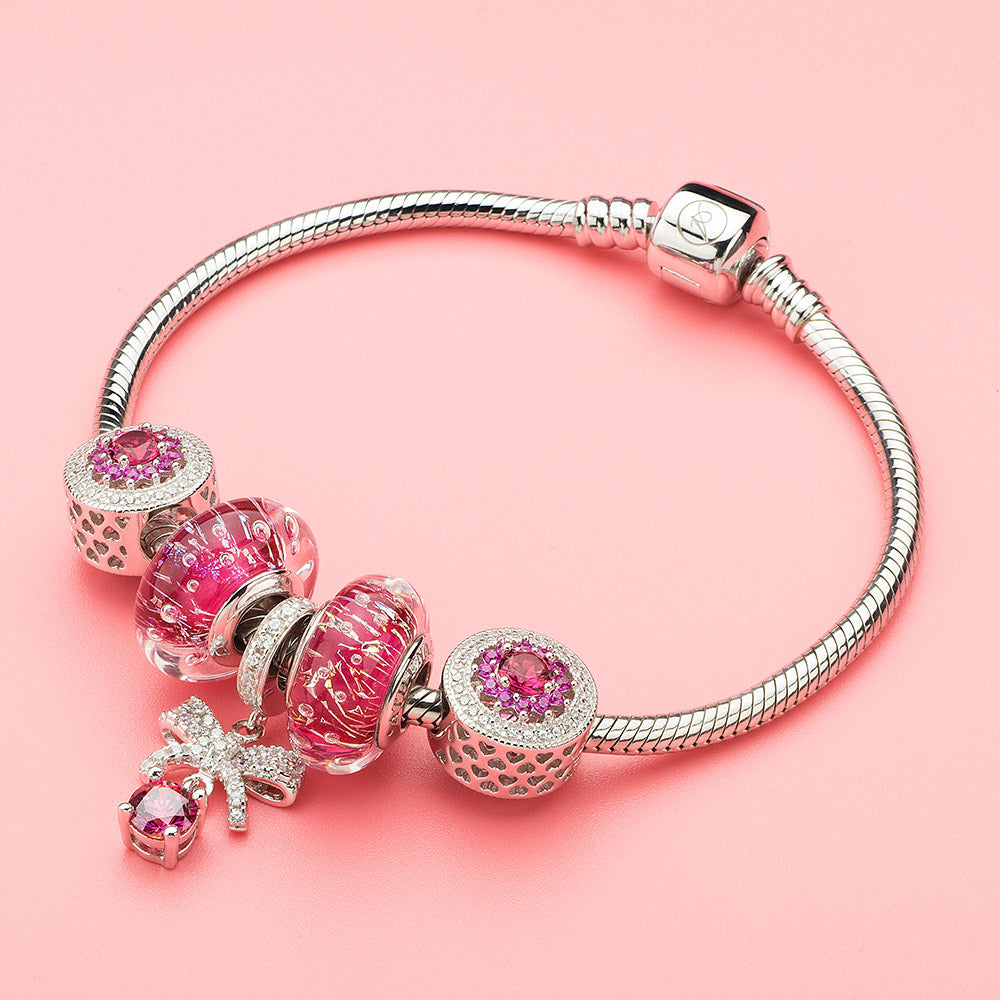 Rose Red Heart Radiant Openwork Charm