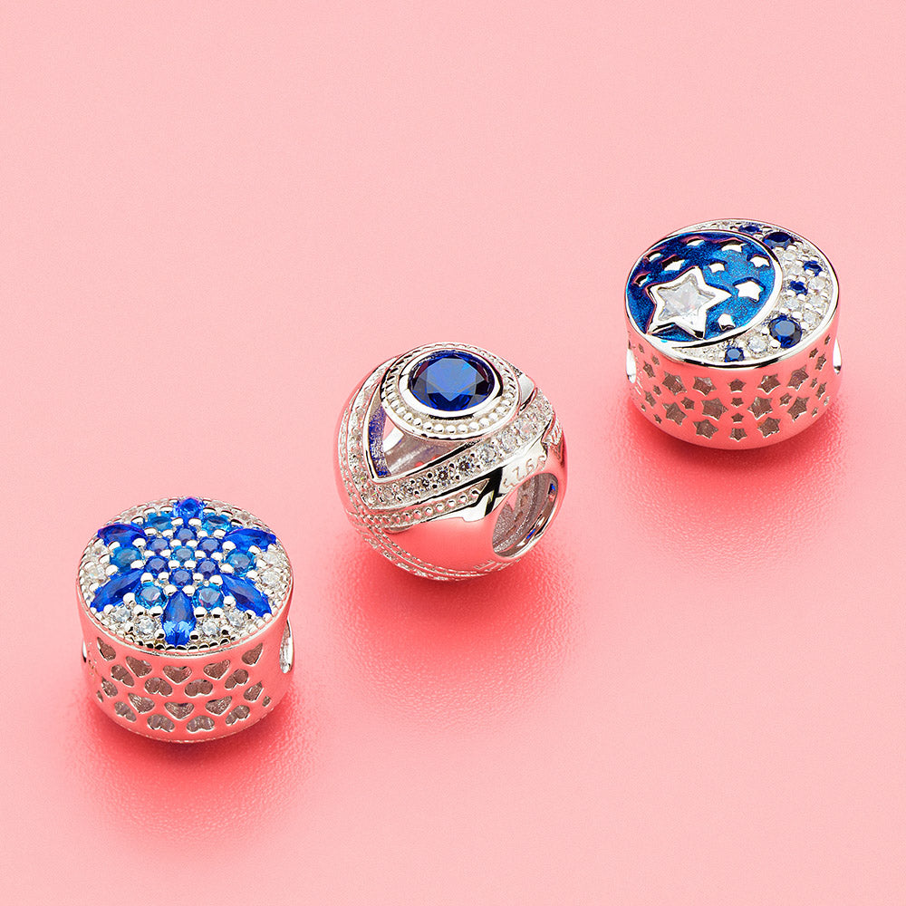 Blue Crystals & Clear CZ Crystalized Snowflake Charm