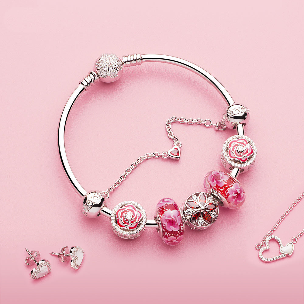 Pink Flower Shimmer Bead