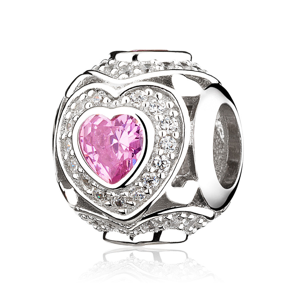 Pink & Clear CZ Row of Hearts Charms