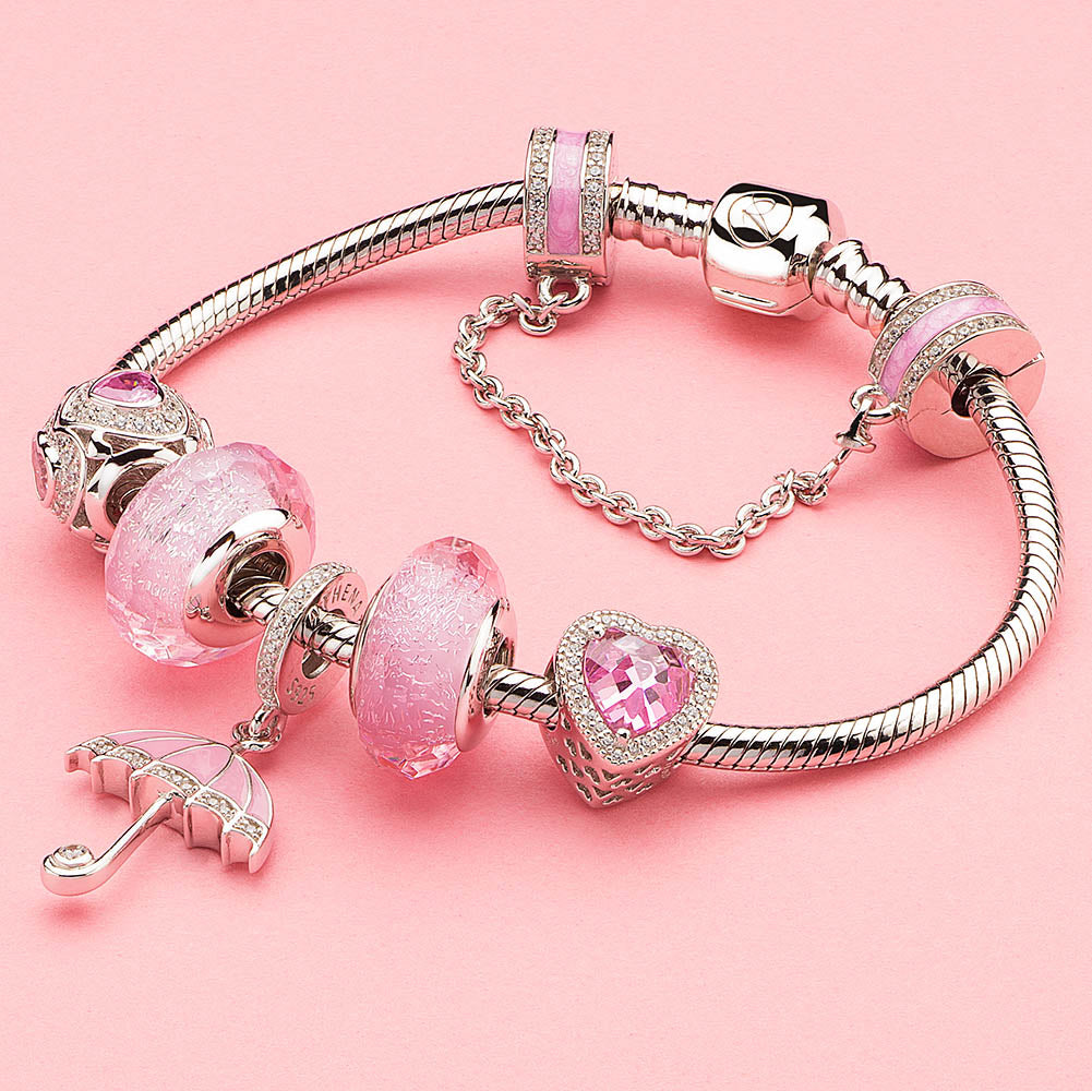 Pink & Clear CZ Row of Hearts Charms