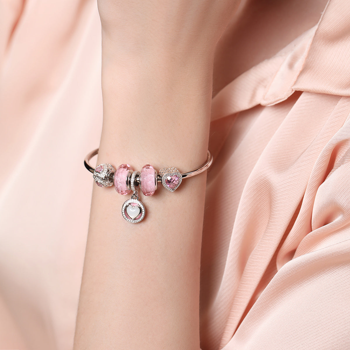 Pink & Clear CZ Row of Hearts Charms