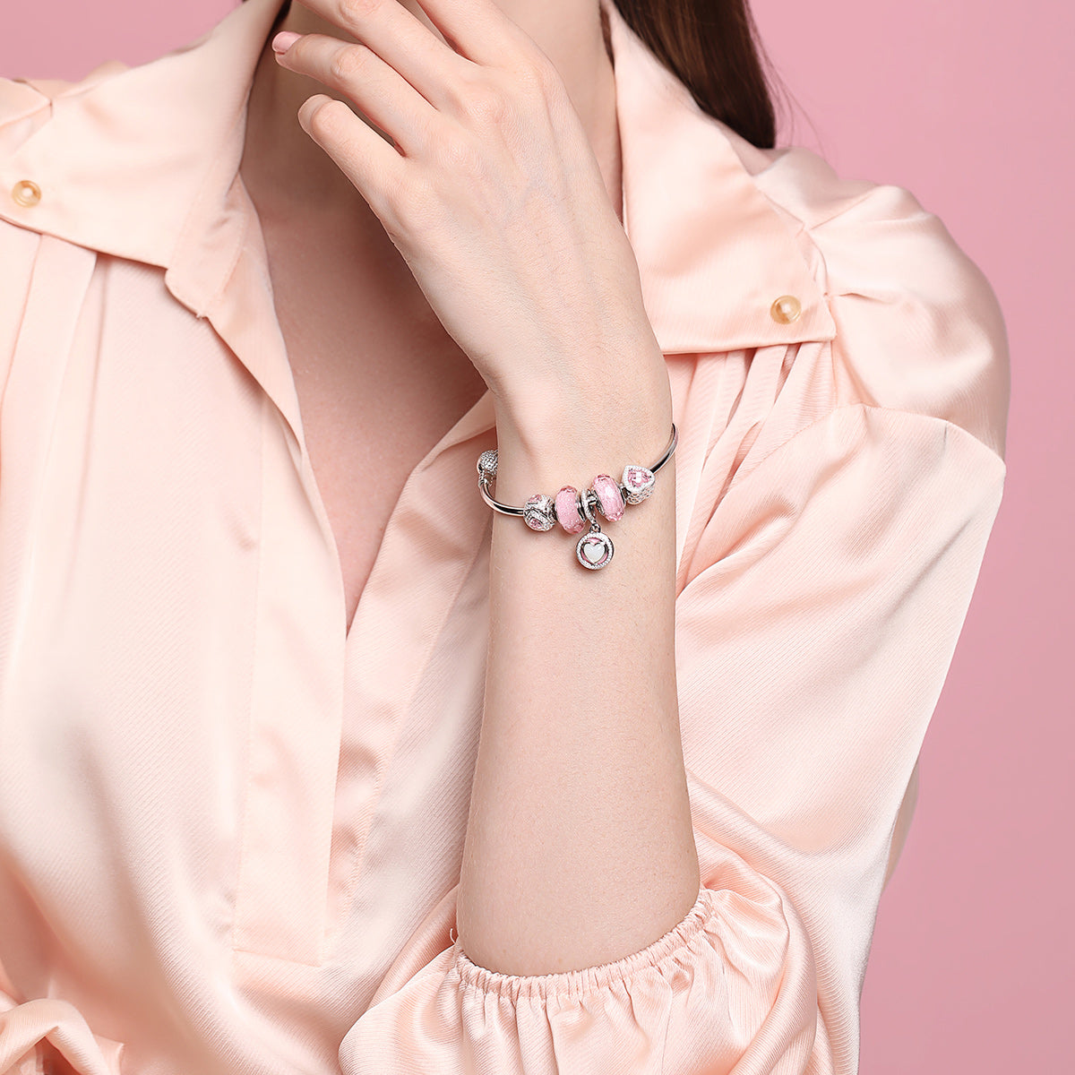 Pink & Clear CZ Row of Hearts Charms